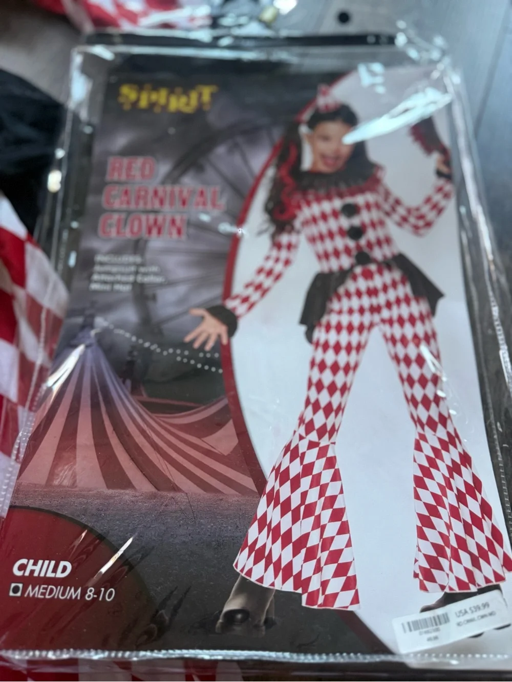 Spirit Halloween  Red and White Diamond Clown Costume Kids Medium 8-10 - Picture 2 of 4